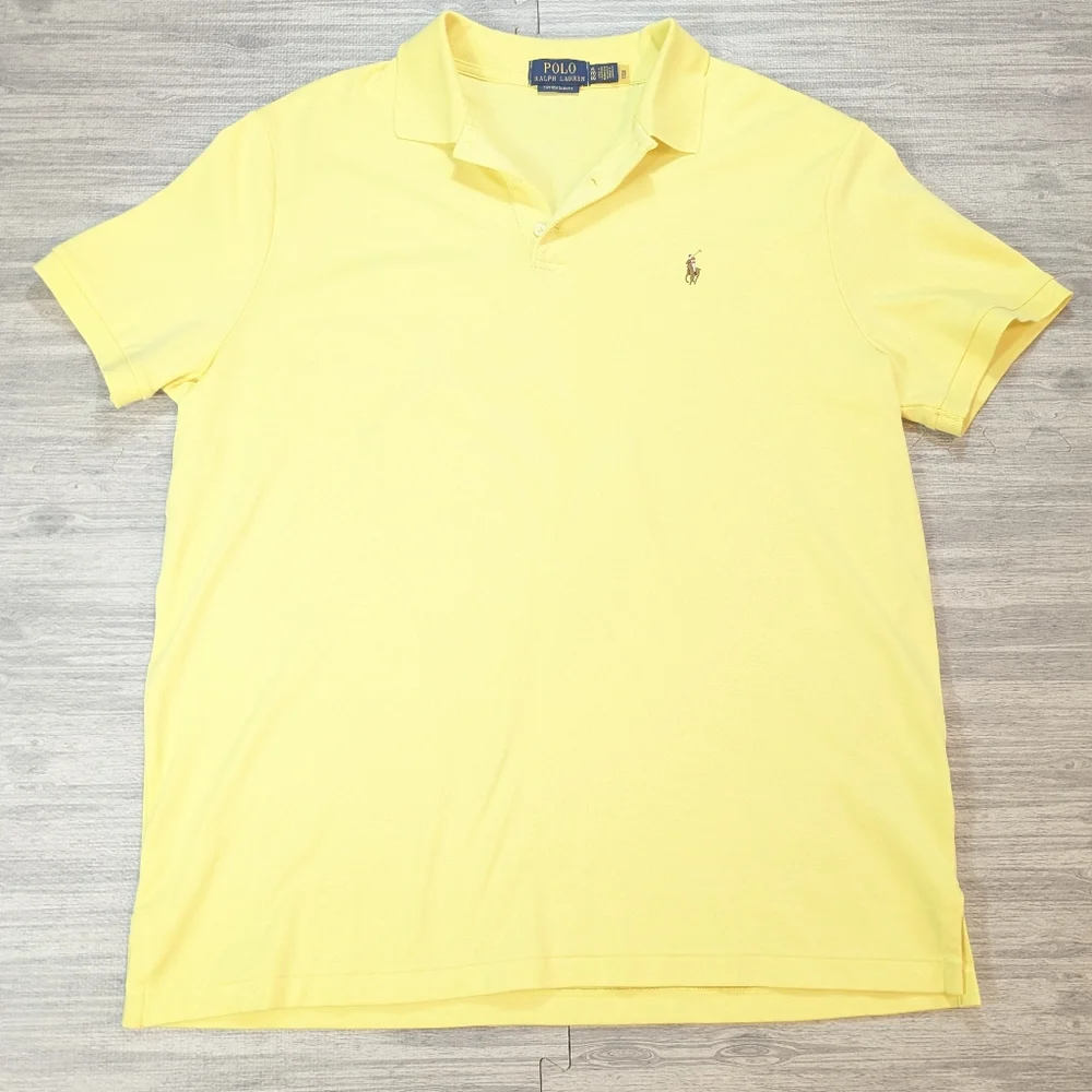Polo Ralph Lauren Mens Short Sleeve Polo‎ Shirt Yellow Cotton Custom Slim Fit XL